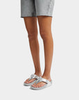 FITFLOP Lulu Padded-Knot Metallic Leather Toe-Post Sandals in Silver HN8 | Shop from eightywingold an official brand partner for Fitflop Canada and US.