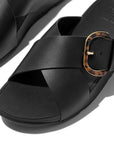 Lulu Resin-Buckle Leather Cross Slides