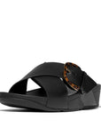 Lulu Resin-Buckle Leather Cross Slides