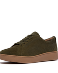 FITFLOP Rally Suede Sneakers in Dark Olive EM1 | Shop from eightywingold an official brand partner for Fitflop Canada and US.