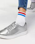FITFLOP Rally Metallic Backtab Sneakers in Silver X22 | Shop from eightywingold an official brand partner for Fitflop Canada and US.