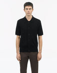 TIGER OF SWEDEN short-sleeved Merino and cotton polo shirt in Black with wide placket from eightywingold