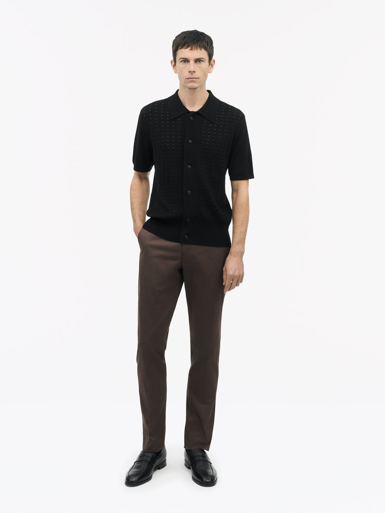 TIGER OF SWEDEN Araawen RWS regular fit polo shirt in Black with 40s-inspired silhouette from eightywingold
