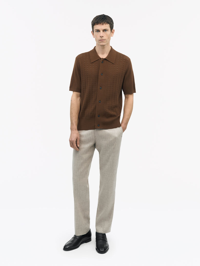 TIGER OF SWEDEN Araawen RWS retro-inspired polo shirt in Gold Brown with regular fit from eightywingold