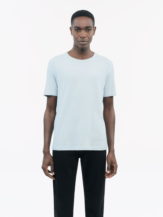 TIGER OF SWEDEN Light Blue Olaf L t-shirt in cotton linen blend with crew neck from eightywingold