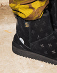 SUICOKE ELS-Mwpab-MID boots with shearling lining, black upper, black midsole and sole, zip closure at heel, OVO monogram debossed pattern, rubberized logo applied in white, tonal rubber trim with embossed logo at heel, antibacterial EVA footbed, and VIBRAM¬¨¬®‚àö√ú arctic grip outsole. From Fall/Winter 2021 collection on SUICOKE Official US & Canada Webstore.