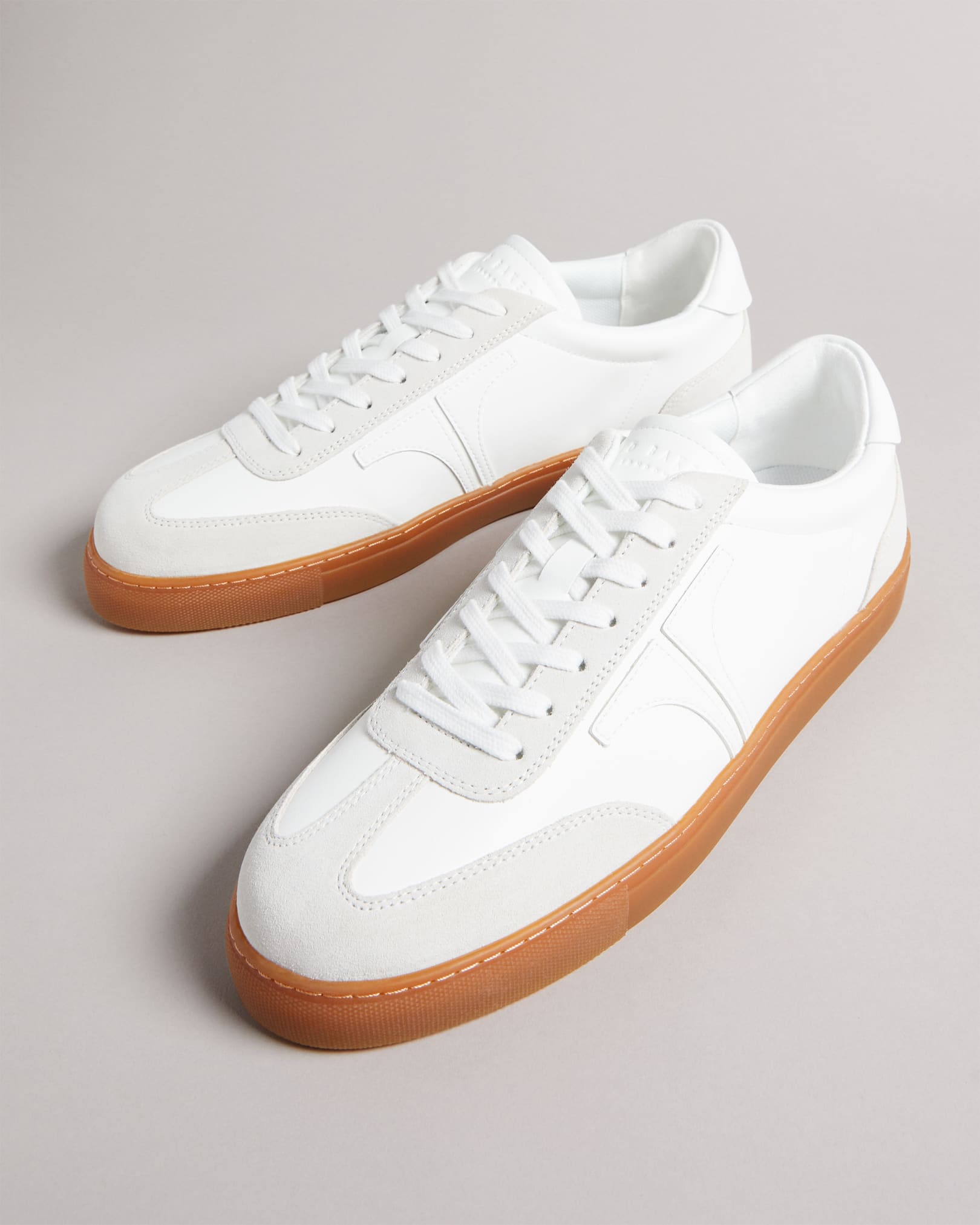 ROBBERT Retro Suede Leather Mix Trainers in White