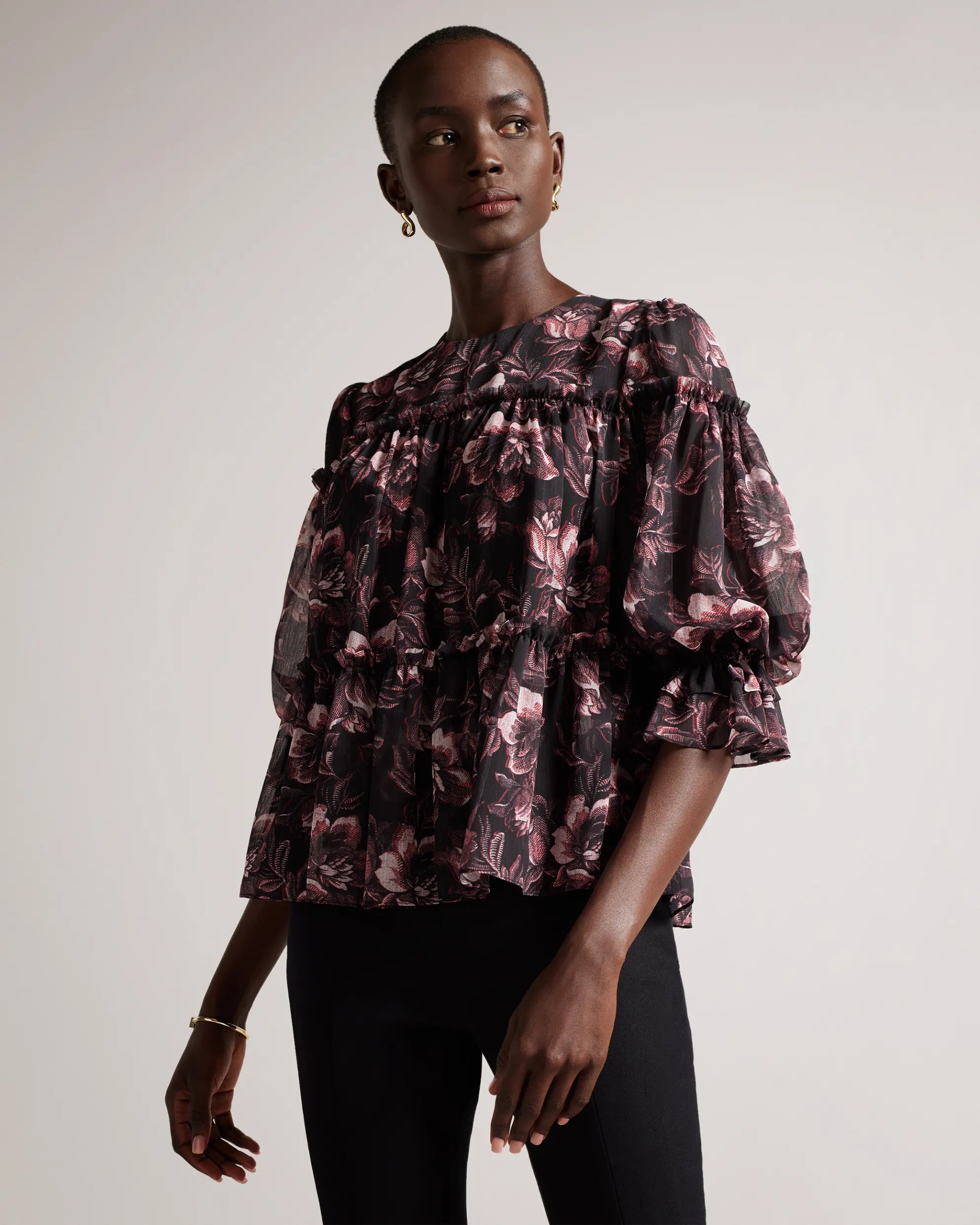 Ted Baker Tiered Ruffle Blouse in Black 263749 | Shop from eightywingold an official brand partner for Ted Baker in Canada and US.