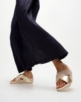 Lulu Crystal-Mix Metallic Cross Slides in Platino