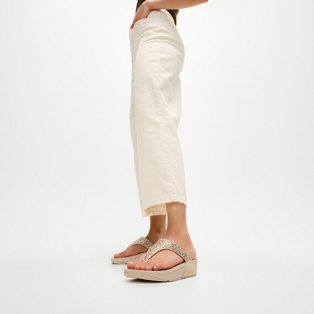 Lulu Crystal-Mix Metallic Toe-post Sandals