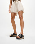 Lulu Lux Graphic-Weave Leather Cross Slides