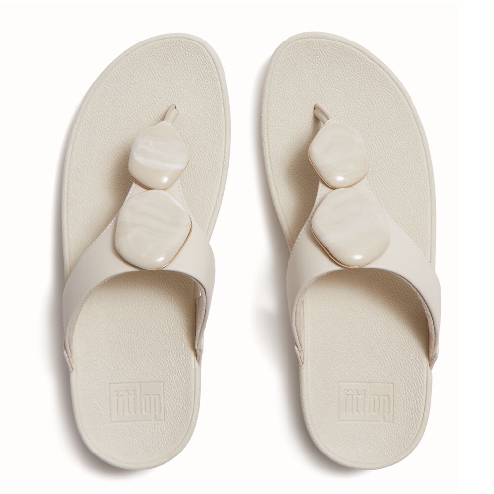 Lulu Marbled-Stone Toe-Post Sandals
