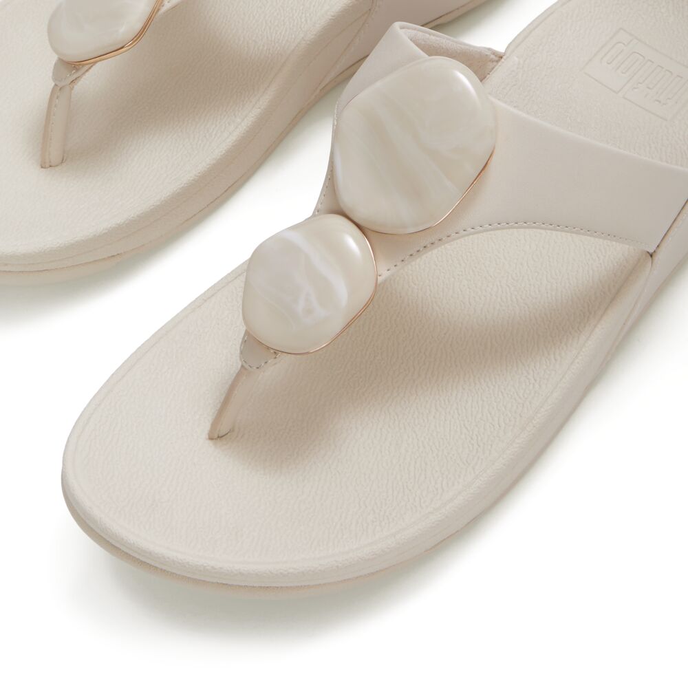 Lulu Marbled-Stone Toe-Post Sandals