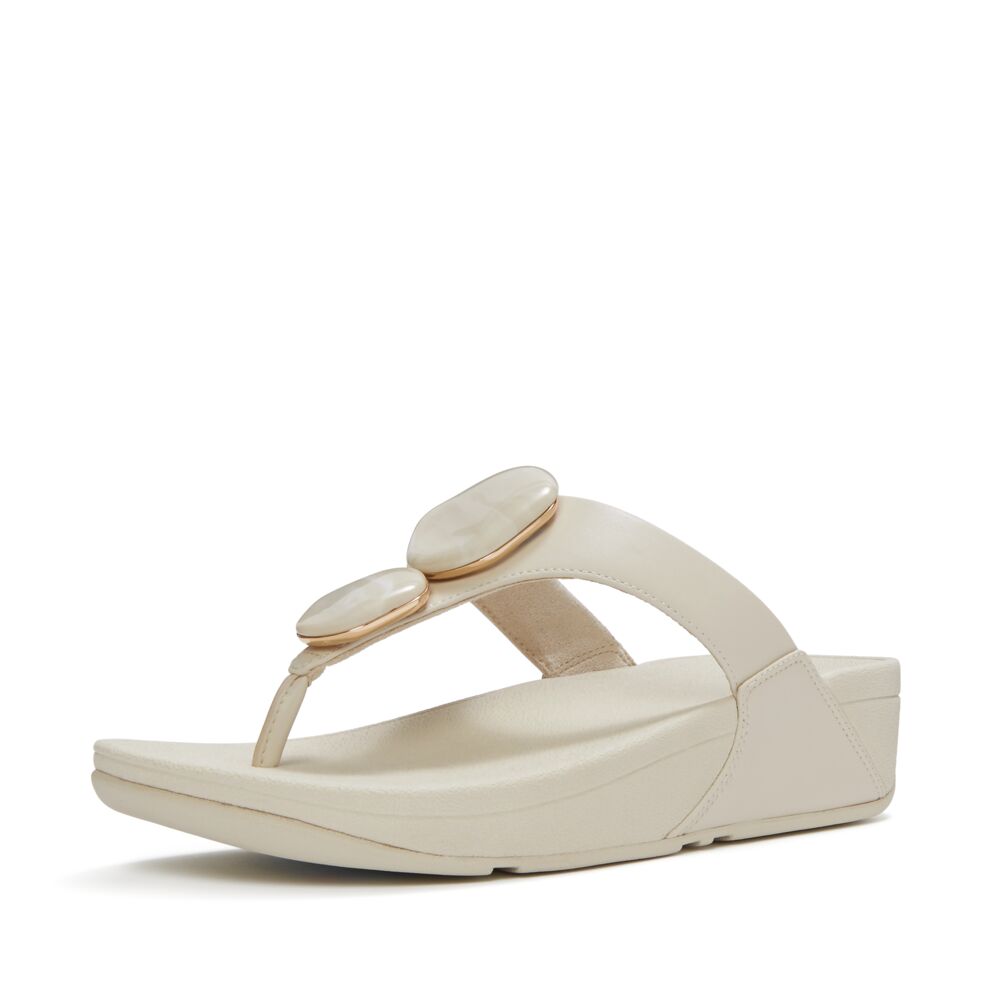 Lulu Marbled-Stone Toe-Post Sandals