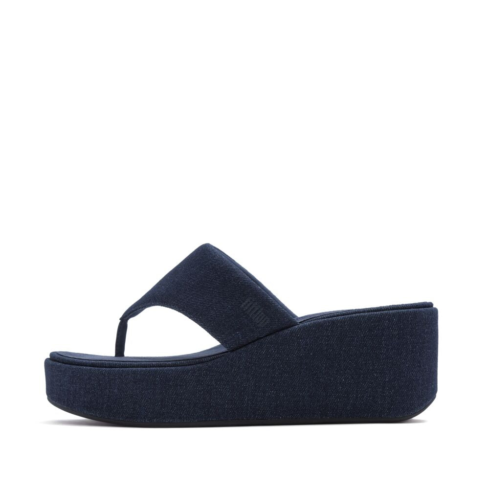 PLATFFORMS DENIM WEDGE TOE-POST SANDALS