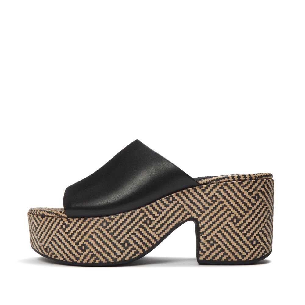 PLATFFORMS-GRAPHIC-WEAVE-LEATHER-HEELED-SLIDES-BLACK