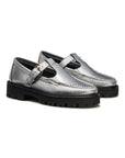 GH BASS Mary Jane Super Lug Metallic Napa Loafer in Silver BAX4W027 | Shop from eightywingold an official brand partner for GH Bass Canada and US.