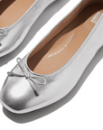 FITFLOP Delicato Bow Soft Metallic-Leather Ballerinas in Silver IH2 | Shop from eightywingold an official brand partner for Fitflop Canada and US.