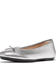 FITFLOP Delicato Bow Soft Metallic-Leather Ballerinas in Silver IH2 | Shop from eightywingold an official brand partner for Fitflop Canada and US.