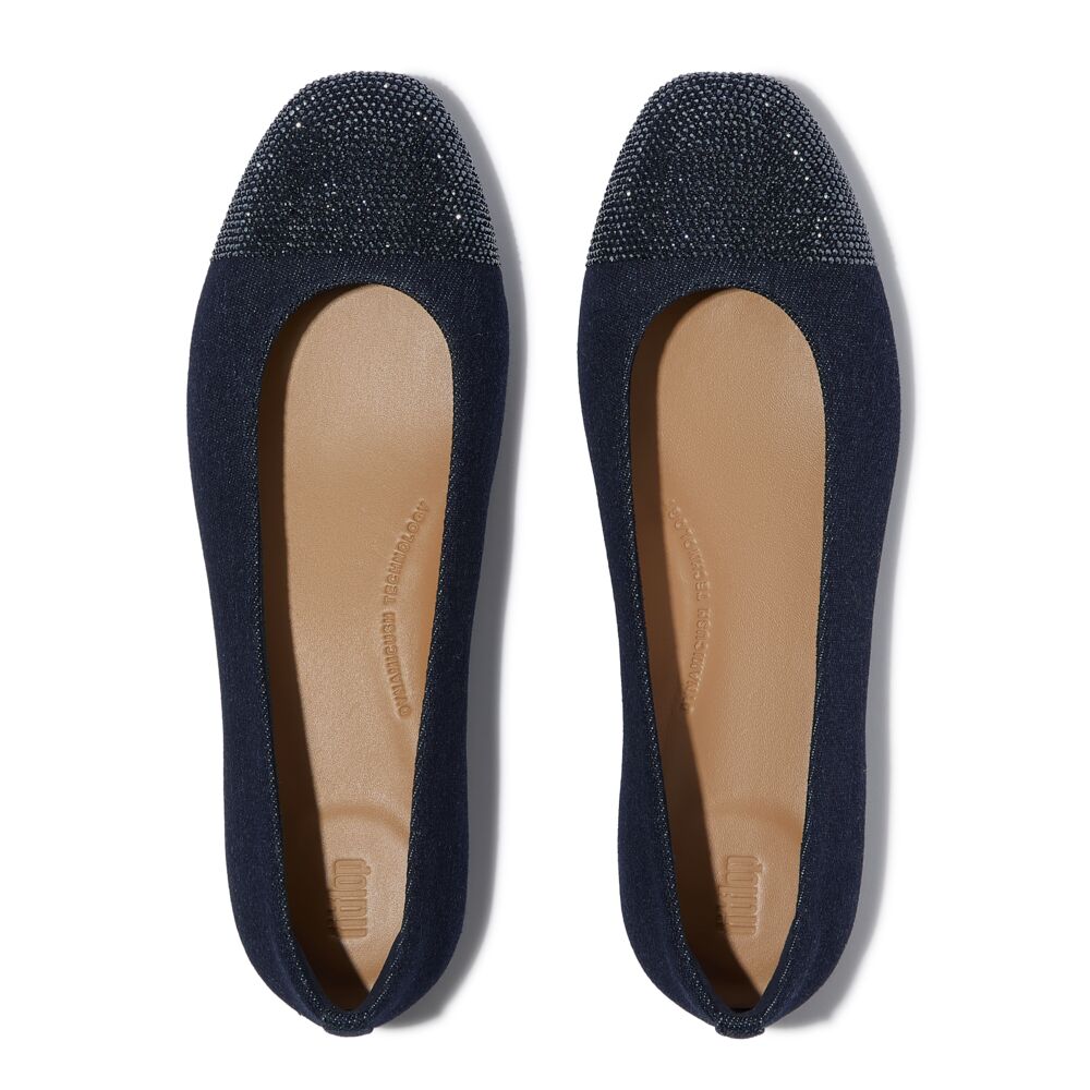 Delicato Crystal Cap-Toe Denim Ballerinas
