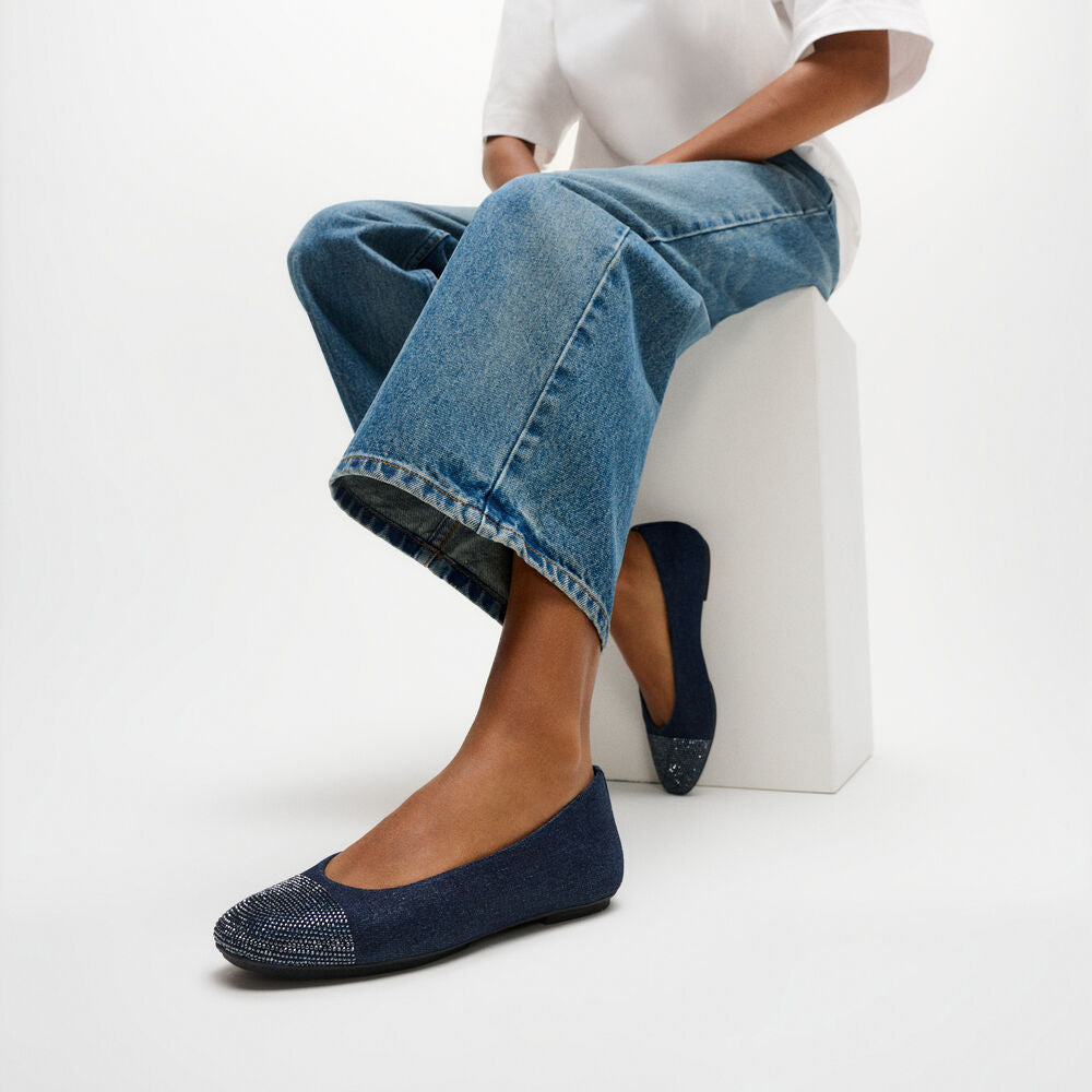 Delicato Crystal Cap-Toe Denim Ballerinas