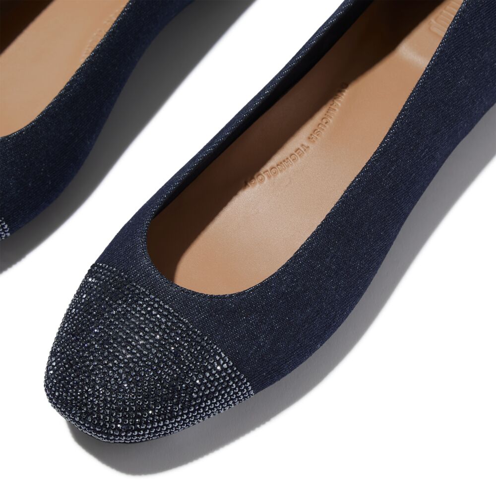 Delicato Crystal Cap-Toe Denim Ballerinas