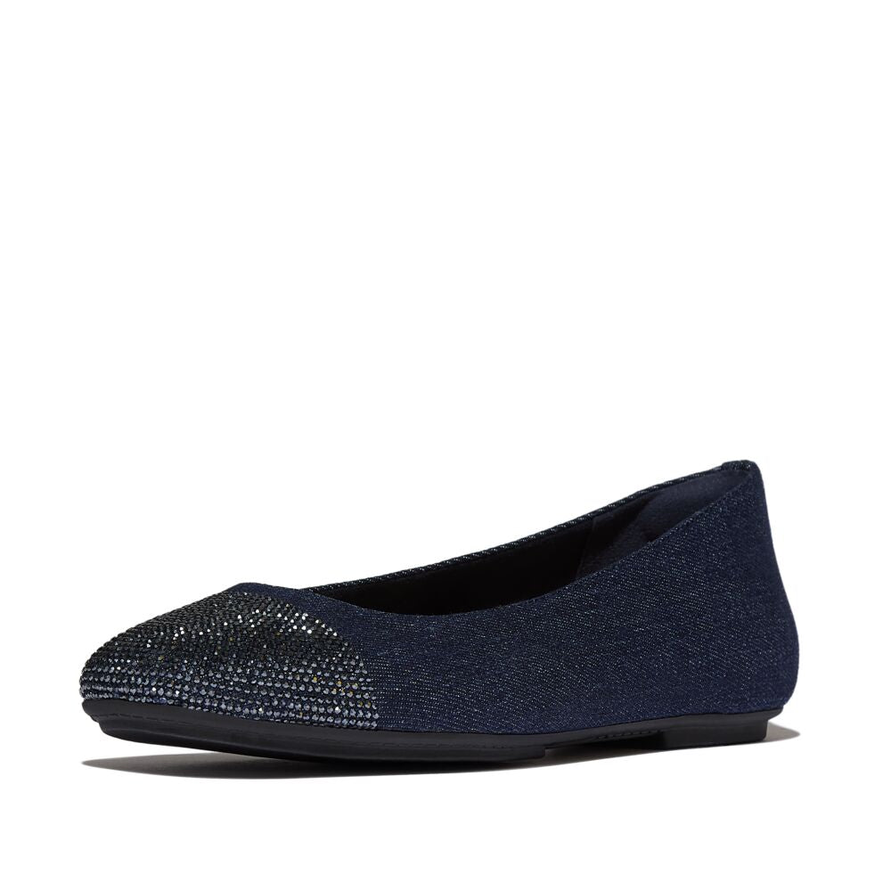 Delicato Crystal Cap-Toe Denim Ballerinas