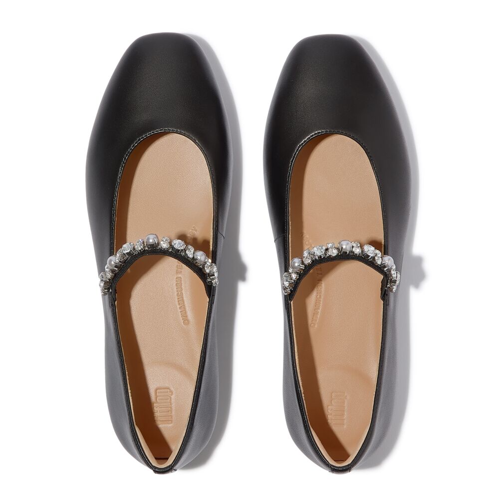 Delicato Pearls-And-Crystal Soft Leather Ballerinas