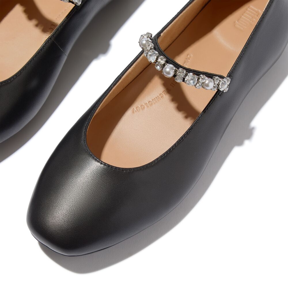 Delicato Pearls-And-Crystal Soft Leather Ballerinas
