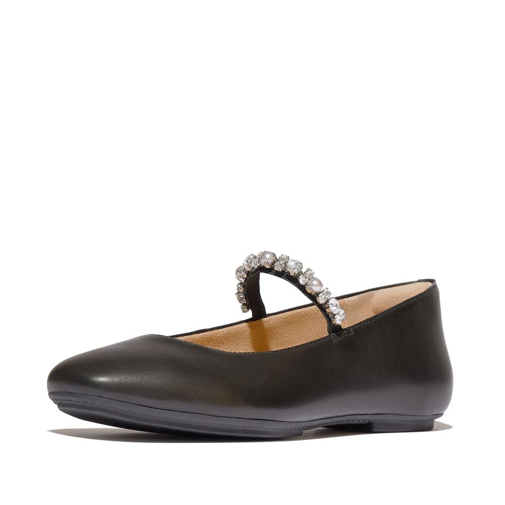 Delicato Pearls-And-Crystal Soft Leather Ballerinas