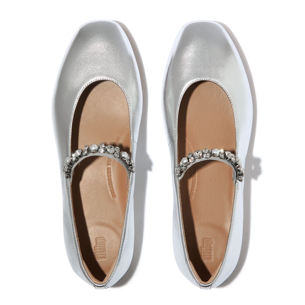 Delicato Pearls-And-Crystal Soft Leather Ballerinas