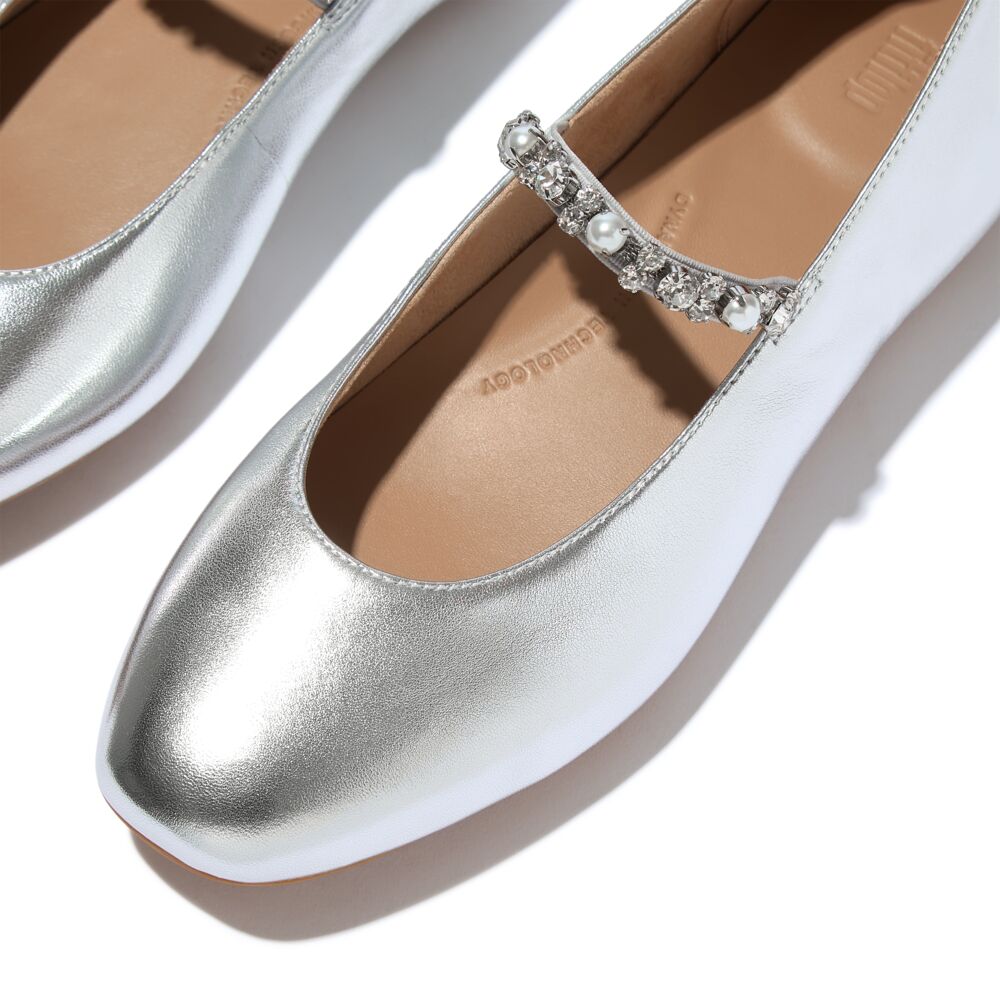 Delicato Pearls-And-Crystal Soft Leather Ballerinas