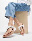 LULU Crystal-Buckle Leather Toe-Post Sandals