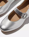 DELICATO Crystal-Buckle Metallic-Leather Mary Janes in Silver