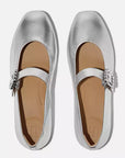 DELICATO Crystal-Buckle Metallic-Leather Mary Janes in Silver