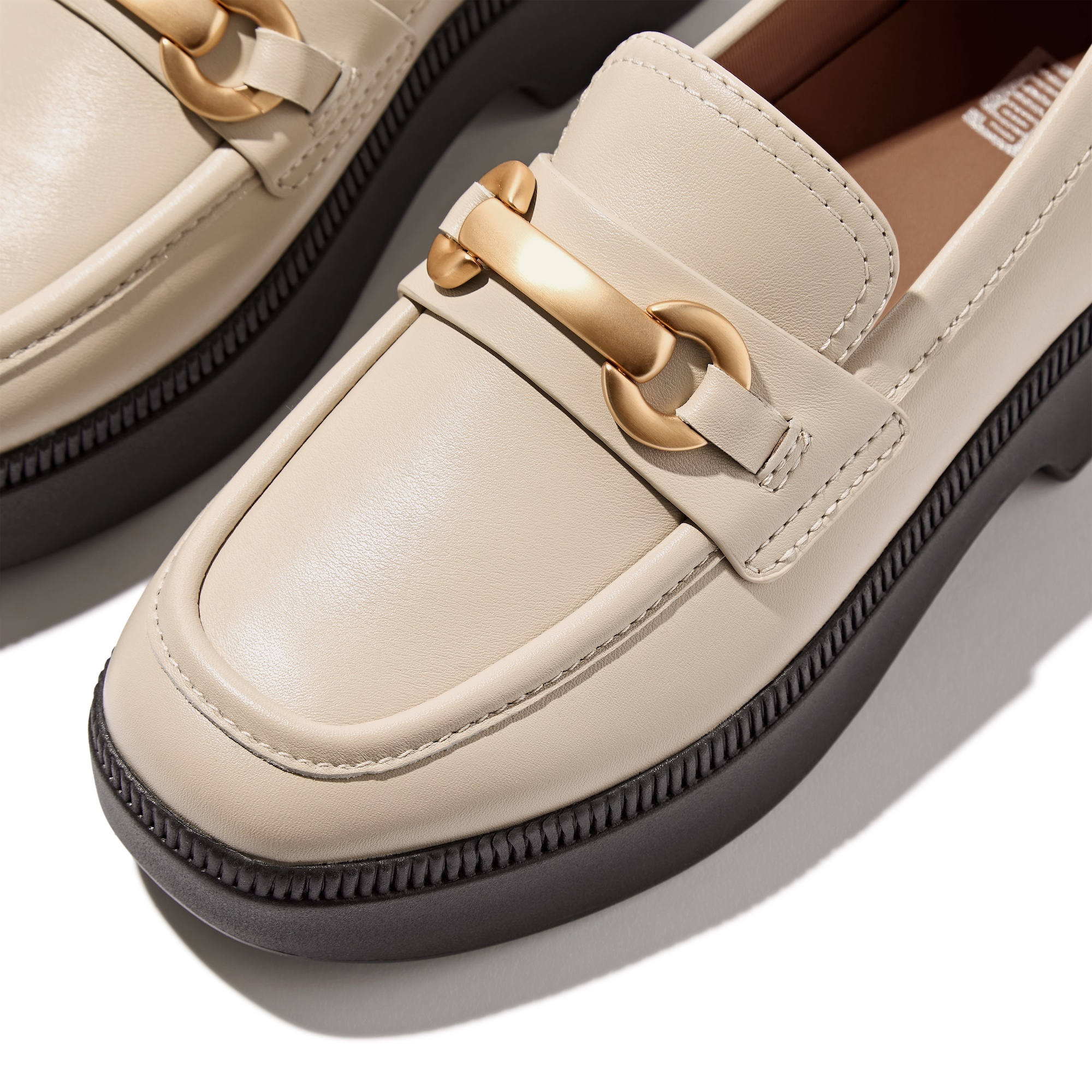 FITFLOP F-Luma Chunky-Snaffle Leather Demi-Wedge Loafers in Beige IJ7 | Shop from eightywingold an official brand partner for Fitflop Canada and US.