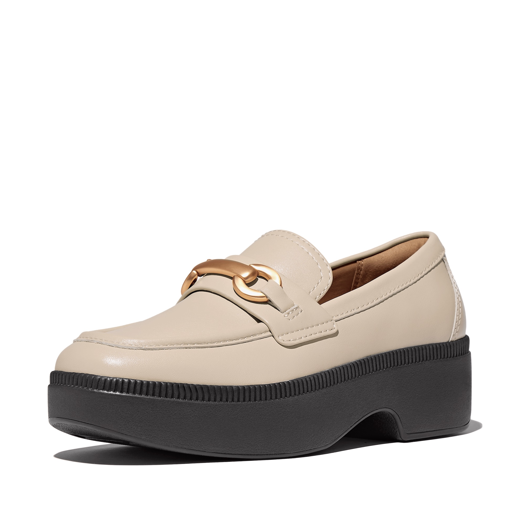 FITFLOP F-Luma Chunky-Snaffle Leather Demi-Wedge Loafers in Beige IJ7 | Shop from eightywingold an official brand partner for Fitflop Canada and US.