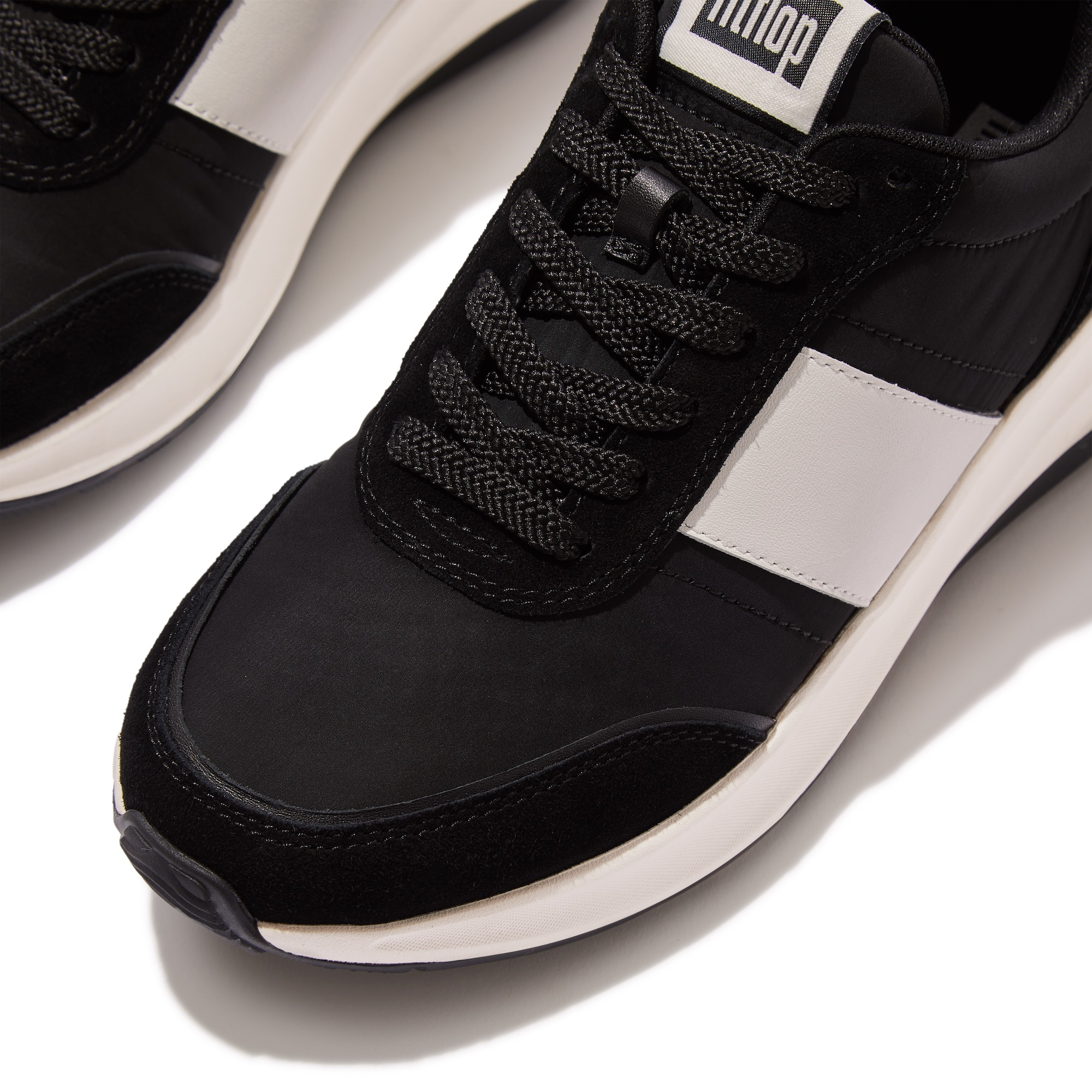 FITFLOP F-Mode Flow Fabric/Suede/Leather Flatform Sneakers in Black IK8 | Shop from eightywingold an official brand partner for Fitflop Canada and US.