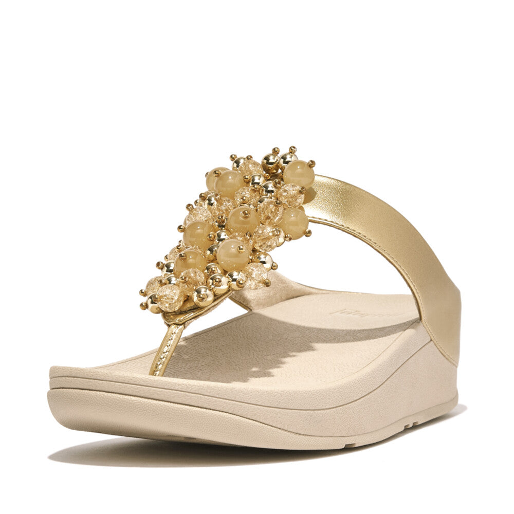 FITFLOP Fino Bauble-Bead Toe-Post Sandals in Beige HI9 | Shop from eightywingold an official brand partner for Fitflop Canada and US.