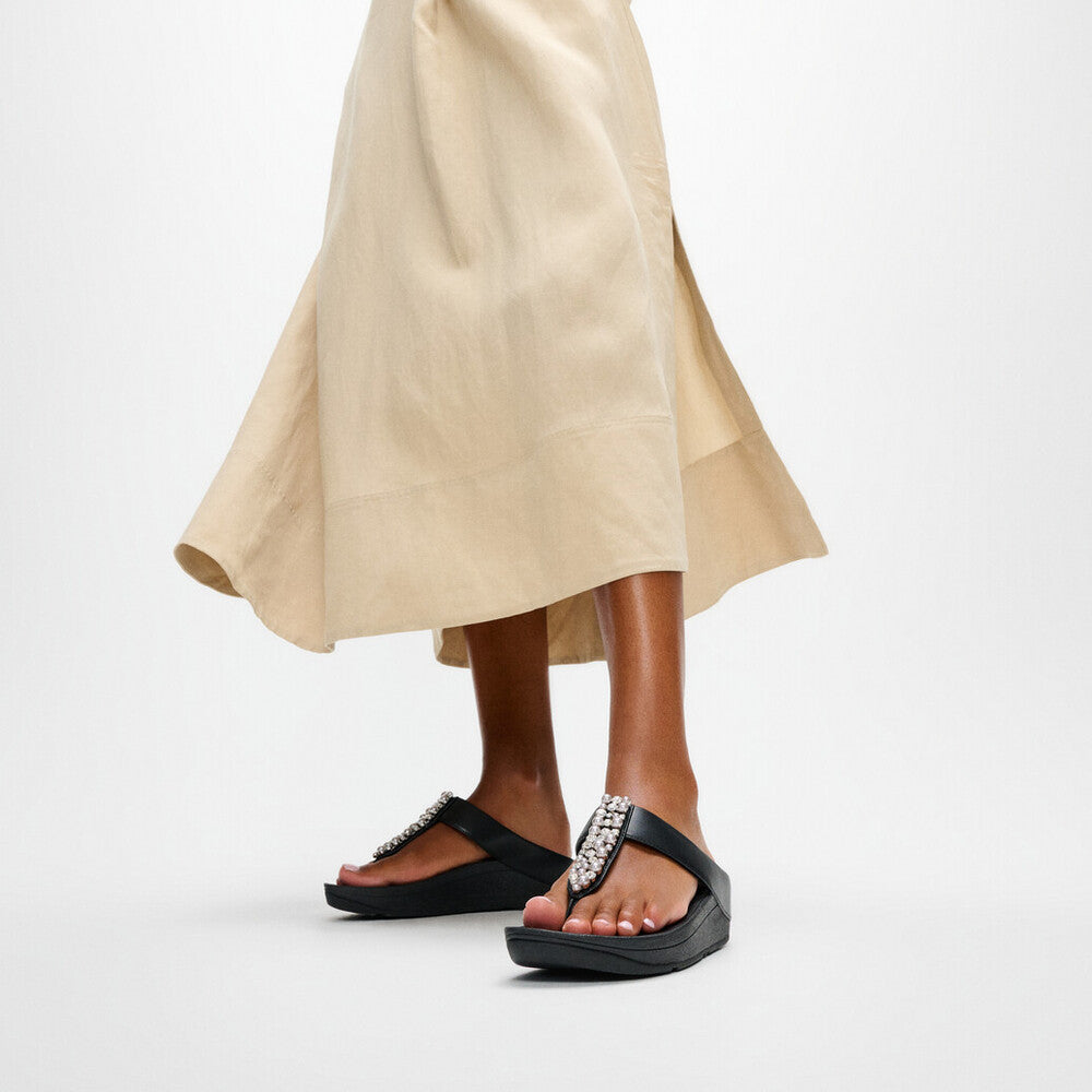 Fino Pearls-And-Crystal Toe-Post Sandals