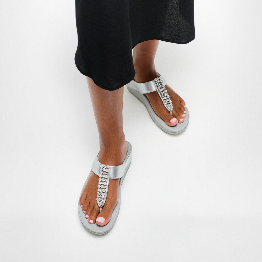 Fino Pearls-And-Crystal Toe-Post Sandals