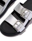 Gen-FF Buckle Metallic Tumbled-Leather Two-Bar Slides