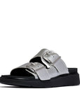Gen-FF Buckle Metallic Tumbled-Leather Two-Bar Slides