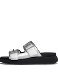 Gen-FF Buckle Metallic Tumbled-Leather Two-Bar Slides