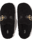 FITFLOP Gen-FF Buckle Curly Shearling Leather Mules in Black IB6 | Shop from eightywingold an official brand partner for Fitflop Canada and US.