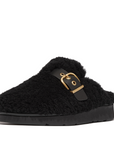 FITFLOP Gen-FF Buckle Curly Shearling Leather Mules in Black IB6 | Shop from eightywingold an official brand partner for Fitflop Canada and US.