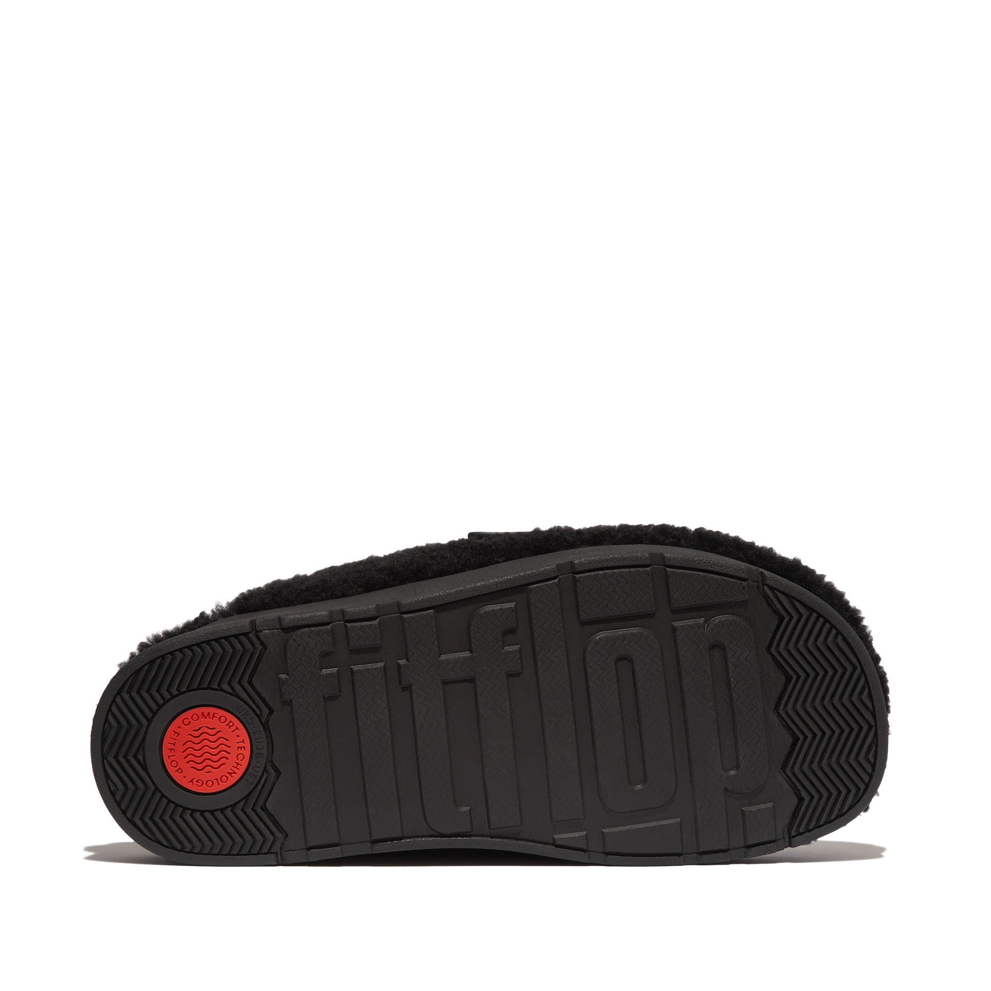 FITFLOP Gen-FF Buckle Curly Shearling Leather Mules in Black IB6 | Shop from eightywingold an official brand partner for Fitflop Canada and US.