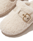 FITFLOP Gen-FF Buckle Curly Shearling Leather Mules in Beige IB6 | Shop from eightywingold an official brand partner for Fitflop Canada and US.