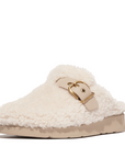 FITFLOP Gen-FF Buckle Curly Shearling Leather Mules in Beige IB6 | Shop from eightywingold an official brand partner for Fitflop Canada and US.