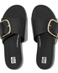 FITFLOP Gracie Maxi-Buckle Leather Slides in Black HM6 | Shop from eightywingold an official brand partner for Fitflop Canada and US.